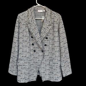 QVC Belle by‎ Kim Gravel Blazer Womens 1X Black Plaid Double-Breasted Lined Plus